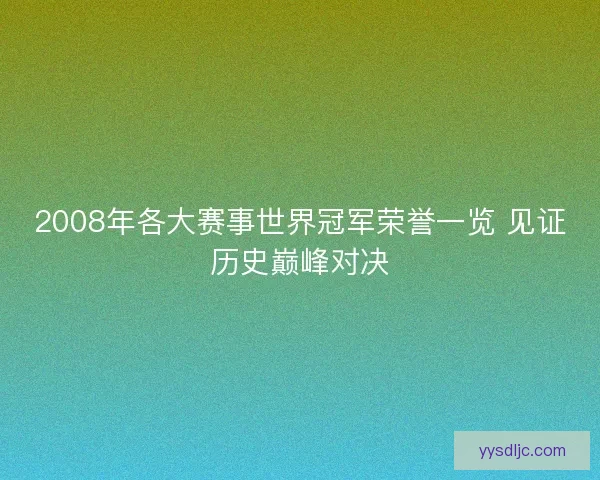 2008年各大赛事世界冠军荣誉一览 见证历史巅峰对决