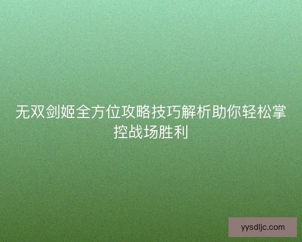 无双剑姬全方位攻略技巧解析助你轻松掌控战场胜利