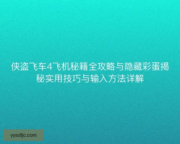 侠盗飞车4飞机秘籍全攻略与隐藏彩蛋揭秘实用技巧与输入方法详解