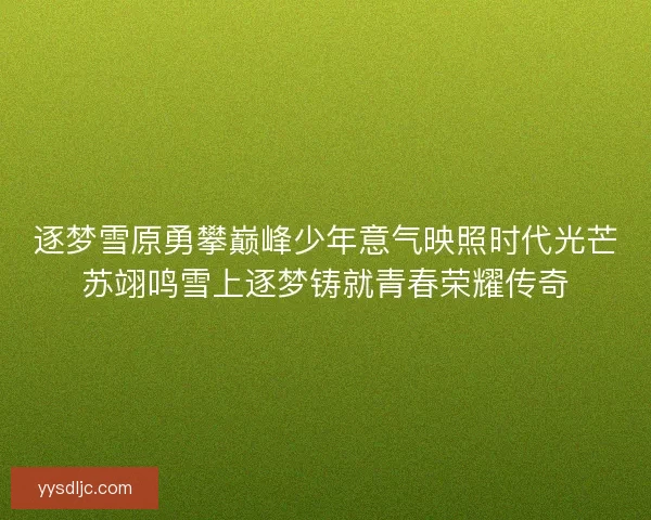 逐梦雪原勇攀巅峰少年意气映照时代光芒苏翊鸣雪上逐梦铸就青春荣耀传奇
